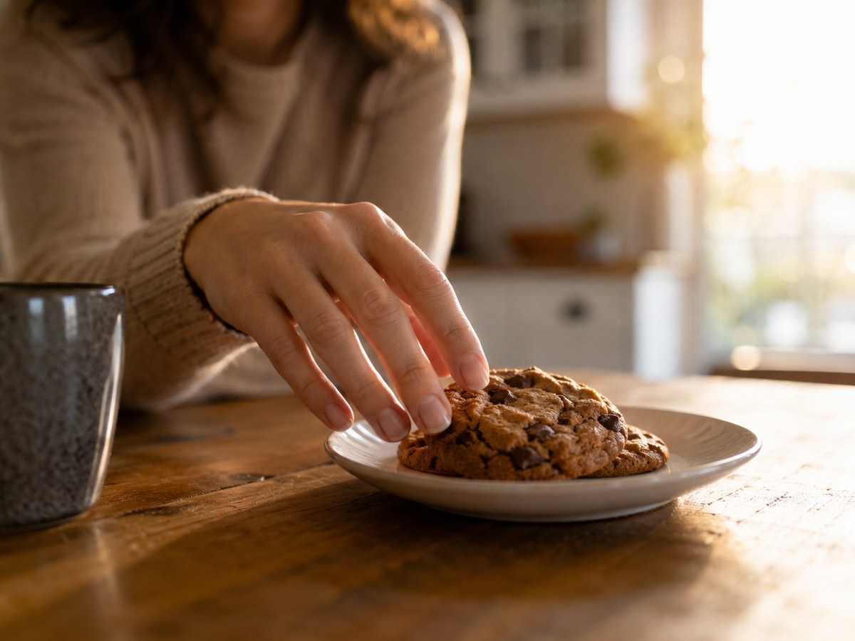 Hand reaching for a sweet snack during a late-day craving