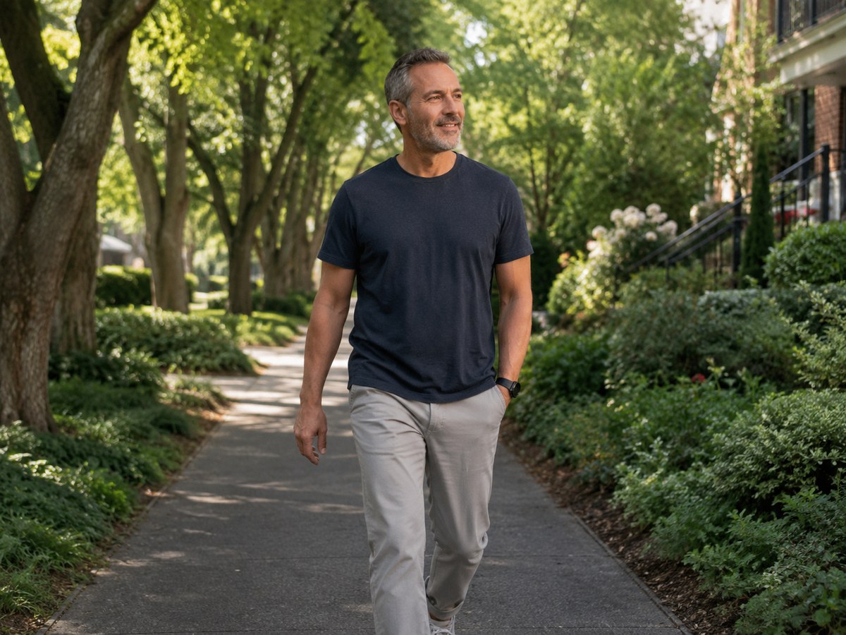Adult taking a calm walk outside after lunch
